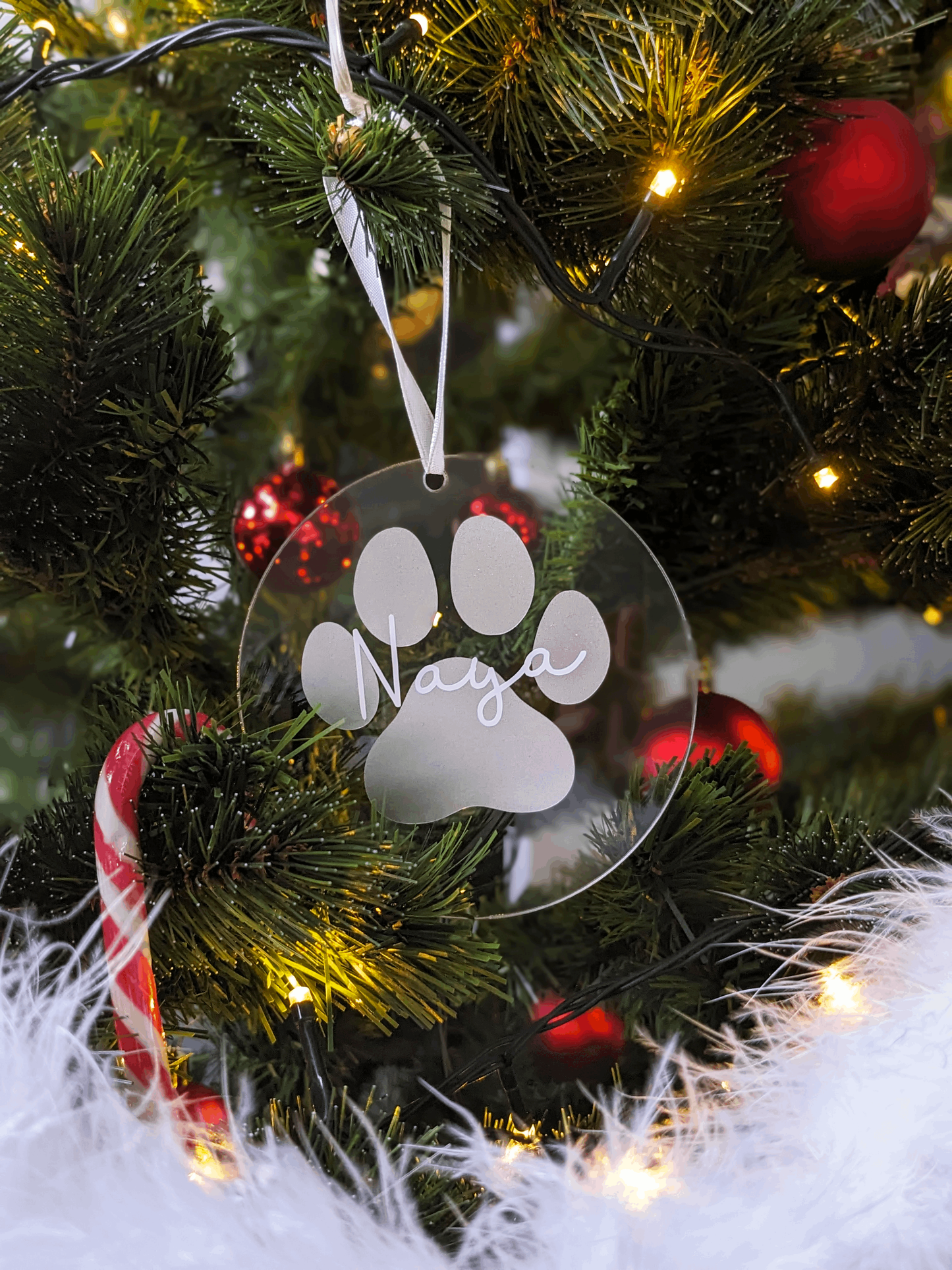 Boule de noël personnalisable transparente en acrylique, animaux de compagnie