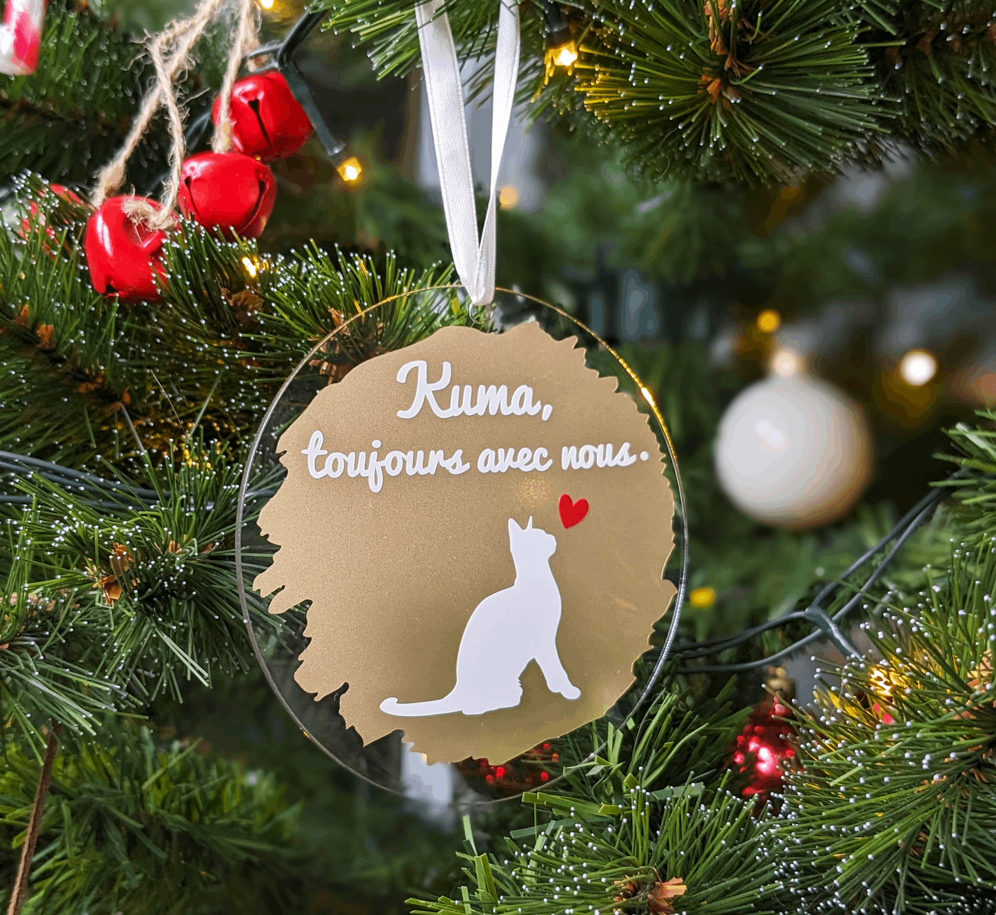 Boule de noël personnalisable transparente en acrylique, hommage aux animaux de compagnie partis
