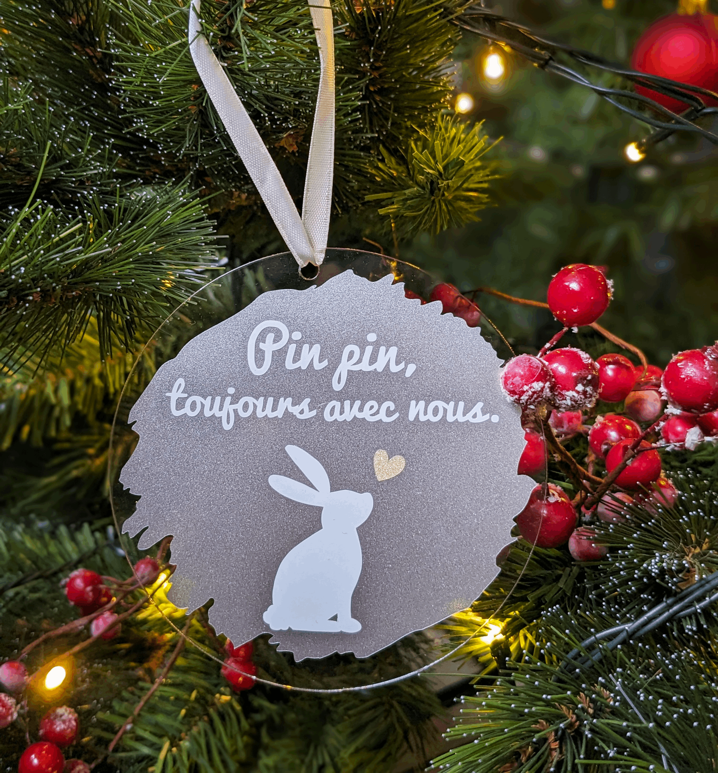 Boule de noël personnalisable transparente en acrylique, hommage aux animaux de compagnie partis