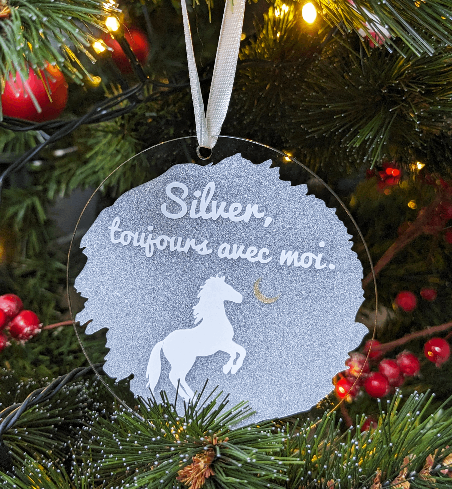 Boule de noël personnalisable transparente en acrylique, hommage aux animaux de compagnie partis
