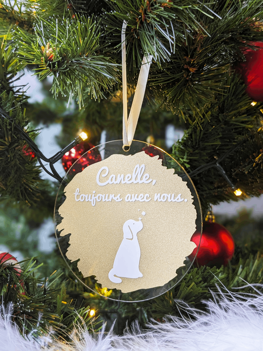 Boule de noël personnalisable transparente en acrylique, hommage aux animaux de compagnie partis