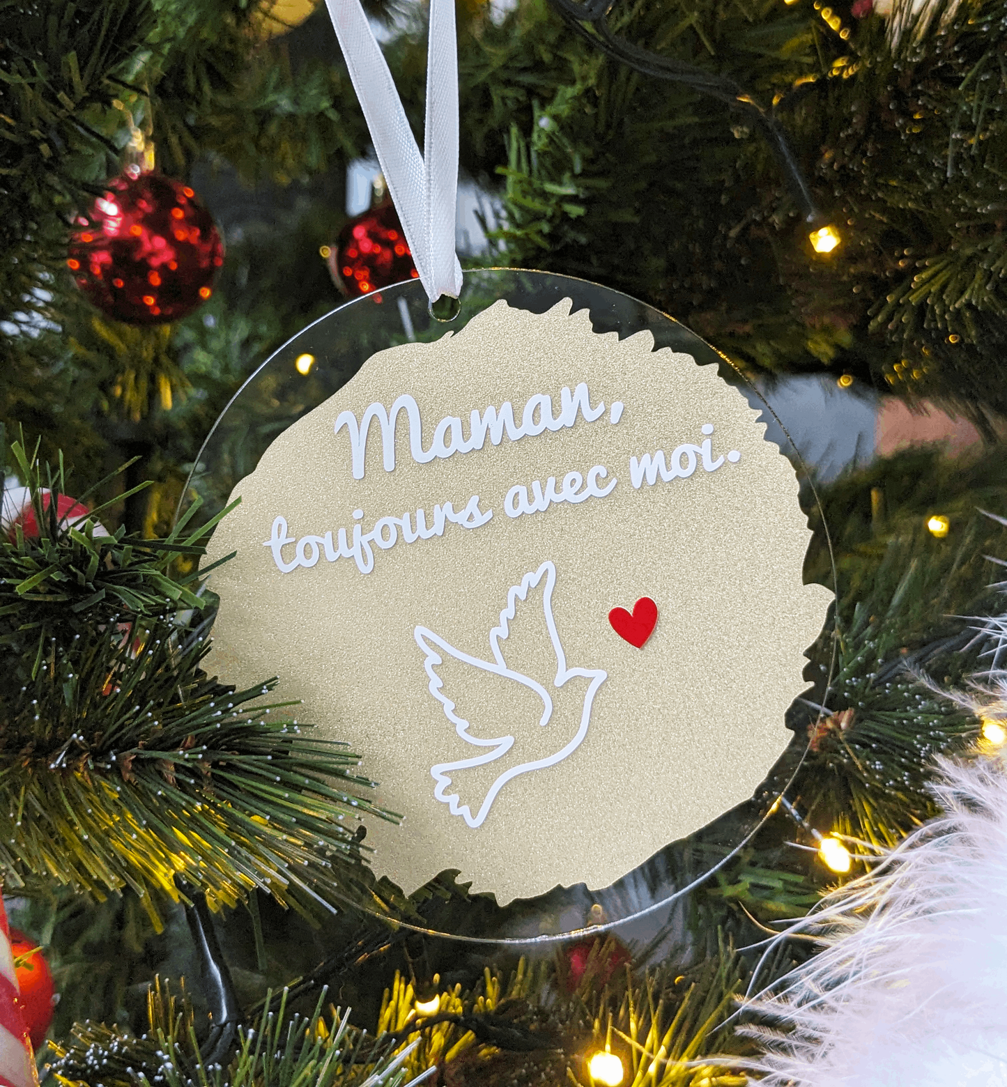 Boule de noël personnalisée transparente en acrylique, pour les défunts